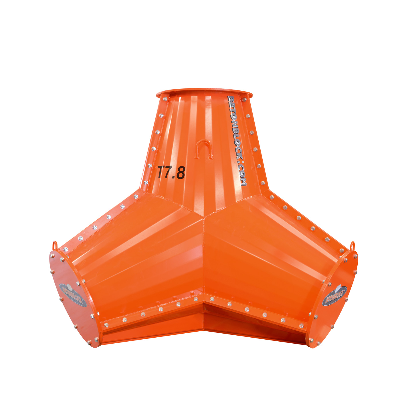 Orange steel tetrapod mold for making large concrete tetrapods of 7800 kg