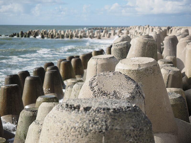 Betonnen golfbrekers die kustlijnen beschermen tegen erosie en bijdragen aan de biodiversiteit door de vestiging van zeedieren